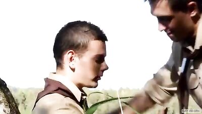 Outdoor Group Sucking Scouts - Four Cocks in the Woods