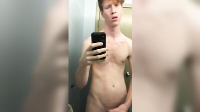 GayTube Selfie: Big Dick Ginger Jerk-Off in the Bathroom