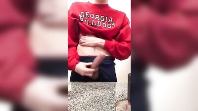 Gay Teen Porn Skinny Bulldogs Fan Jerks on Bathroom Counter!