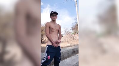 Boys Porn Geek Jacks Uncut Whopper Outside - Sprays a Load Explosion!