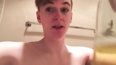 Golden Amateur Fetish Twink Pisses in Bottle - What Will He Do With It?