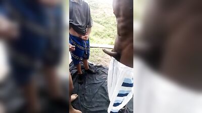 Bareback Woodland Suck & Fuck - Young Man Goes Down on Black Cocks!