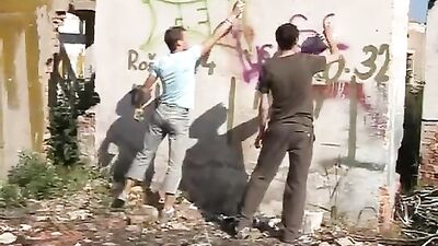 Graffiti Raw Fuck Boys Porn: Two Bareback Cum Shots