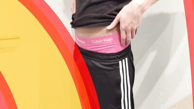 Cum on his pink underwear ...
