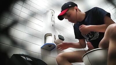 Young Jock Spy Cumming in Public Bathroom: Frat Boy Cocks and Shots