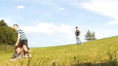 Green Field Frenzy: Bareback Cum Shots with Three Boys!