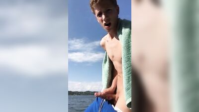 Blond Twink Jerks Big Uncut Cock By The Lake and Cums porn