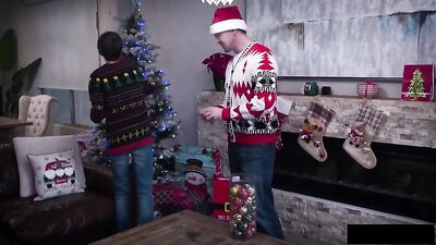 Christmas Movie - 012: Action-Packed Bareback Oral Handjob Father and Step Son Cum Shots!