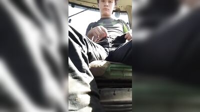 Twink Farmhand Cumshots: Jerking off in the Tractor Cab!