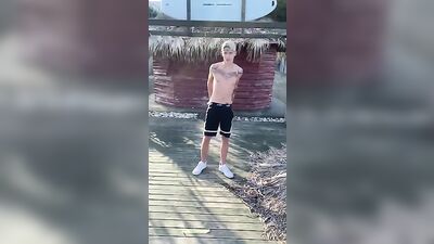 Strip Twink Public Handjob!