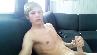 Blond Stud Jerks on Couch: Hardcore Gay Porn for Boys!