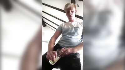 Blonde Twink Pisses in Glass - Drinks and Swallows his Own Urine!