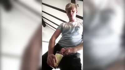 Blonde Twink Pisses in Glass - Drinks and Swallows his Own Urine!