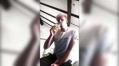 Blonde Twink Pisses in Glass - Drinks and Swallows his Own Urine!