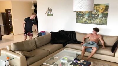 Hot Studs Fucking on Couch - Bareback Big Cocks Cum Shots