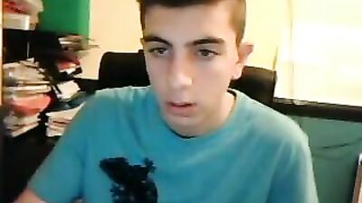 Boys porn with hairy bush dumps his load on his desk