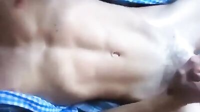 Fit Twink Cums on 6 Pack - Amateur Cum Shots Handjob!