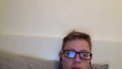 Nerdy glasses blond boy porn jerks off