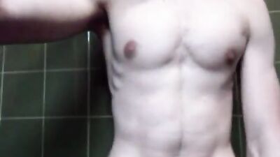 Fit Guy with Big Nipples Jerks His Uncut Cock in the Locker Room and Cums in Gay Porn Webcam
