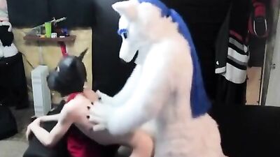 Asian Puppy Twink Gets Barebacked by White Fox Mursuiter in Gay Porn!