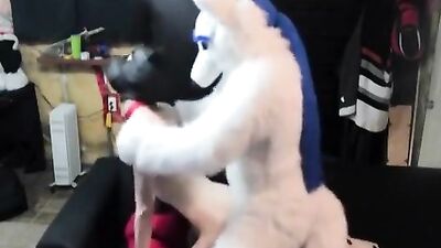 Asian Puppy Twink Gets Barebacked by White Fox Mursuiter in Gay Porn!