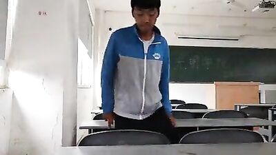 Asian Jerks In Empty College Classroom: Tight Foreskin Cum Shots Gay Porn
