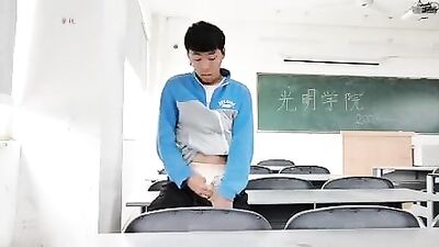 Asian Jerks In Empty College Classroom: Tight Foreskin Cum Shots Gay Porn