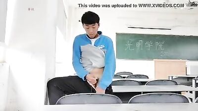 Asian Jerks In Empty College Classroom: Tight Foreskin Cum Shots Gay Porn