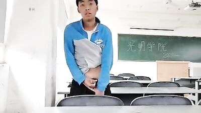 Asian Jerks In Empty College Classroom: Tight Foreskin Cum Shots Gay Porn