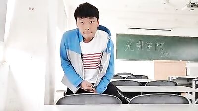 Asian Jerks In Empty College Classroom: Tight Foreskin Cum Shots Gay Porn