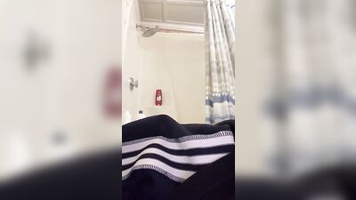 College boy home for the summer jerking in parents bathroom