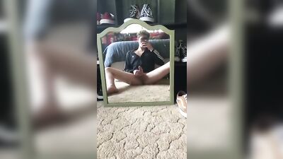 Curly Haired Boy Twink Gay Porn: Uncut Solo Reflection Cam Show!
