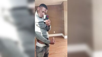 Black twink porn stroking his big cock to a nice load