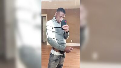 Black twink porn stroking his big cock to a nice load