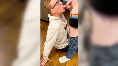 Glasses Twink Drinks Piss From Uncut Cock
