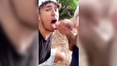 Outdoor Twink Oral Delight with Uncut Cock and Swallowing Cum!