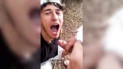 Outdoor Twink Oral Delight with Uncut Cock and Swallowing Cum!