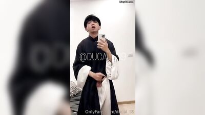 Gay Asian Boy Jerks Off in Traditional Clothes: Vietnamese Boys Public Indecency in Changing Room