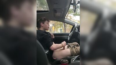 Discovering Amateur Twinks - Cute Boy Masturbates in His Car Gay Porn!