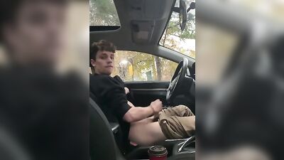 Discovering Amateur Twinks - Cute Boy Masturbates in His Car Gay Porn!