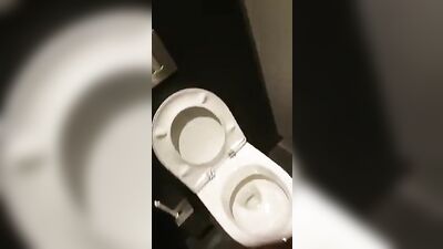 Teen with thick dick wanking in public toilet