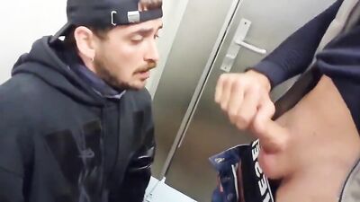 Bearded Jock Gives Uncut Shaved Cock A BJ In Toilets Porn