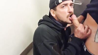 Bearded Jock Gives Uncut Shaved Cock A BJ In Toilets Porn
