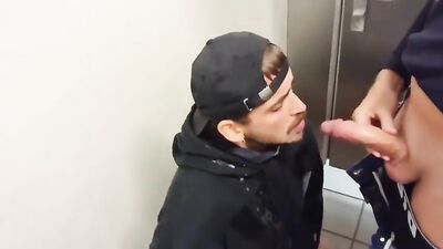 Bearded Jock Gives Uncut Shaved Cock A BJ In Toilets Porn