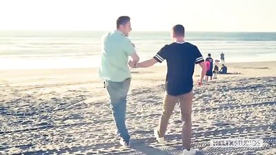 Hot Twink Beach Couple: Action-Packed Bareback Handjob Oral Adventure!