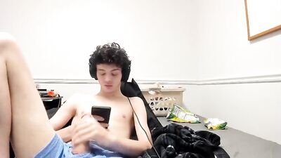 Young Curly Boy with Big Cock: A Web-Cam Solo Amateur Gay Porn Video