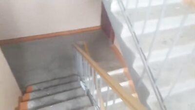 Russian Twinks Risky Public Masturbation on Staircase