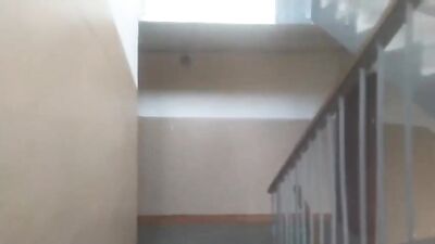 Russian Twinks Risky Public Masturbation on Staircase