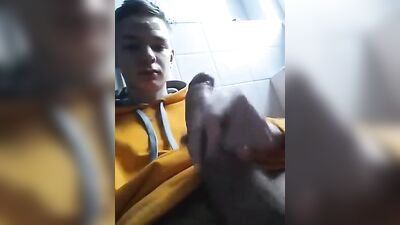 Stroking His Big Cock: A Web-Cam Amateur Handjob Solo with No Cum
