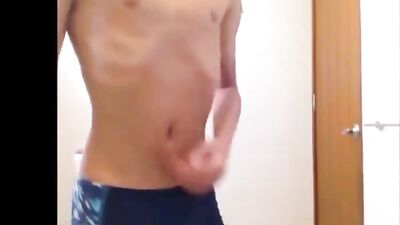 Skinny cutie with a hard dick in underpants.